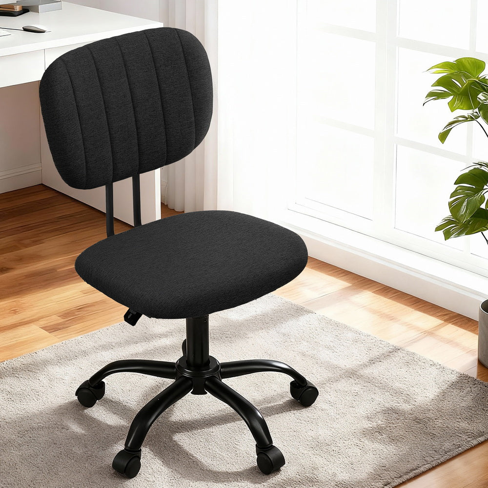 Artiss Armless Office Chair with Wheels, Ergonomic 360° Swivel Home Office Desk Chair, Height Adjustable Computer Task Chair with Fabric Back and Seat for Small Space, Black Artiss