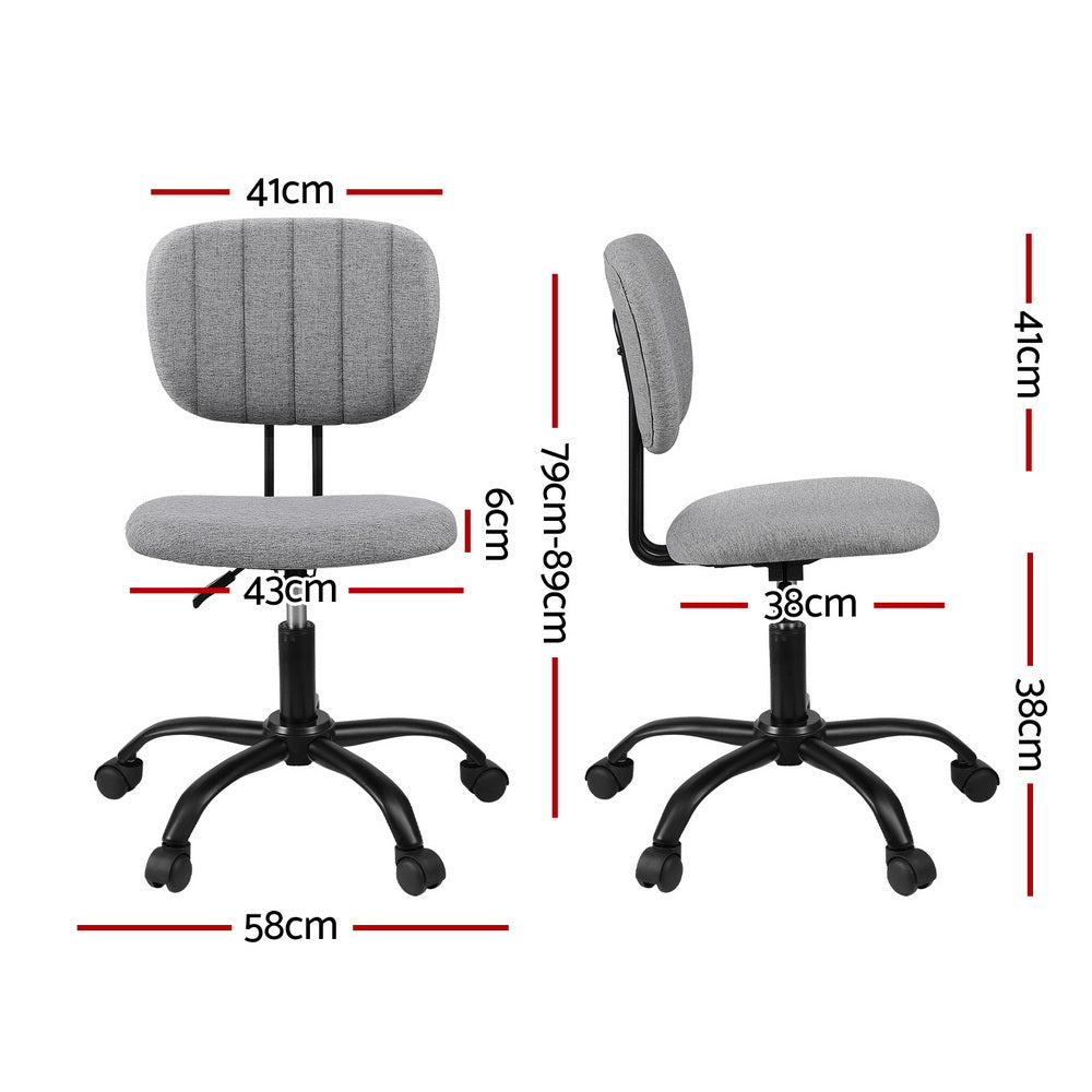 Artiss Armless Office Chair with Wheels, Ergonomic 360° Swivel Home Office Desk Chair, Height Adjustable Computer Task Chair with Fabric Back and Seat for Small Space, Grey Artiss