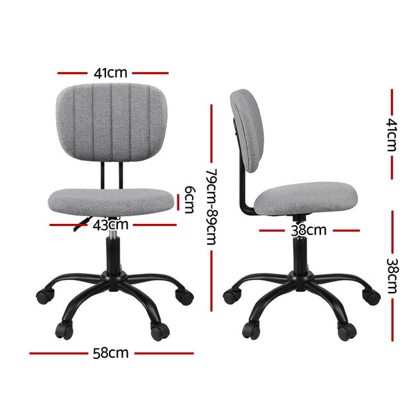 Artiss Armless Office Chair with Wheels, Ergonomic 360° Swivel Home Office Desk Chair, Height Adjustable Computer Task Chair with Fabric Back and Seat for Small Space, Grey Artiss