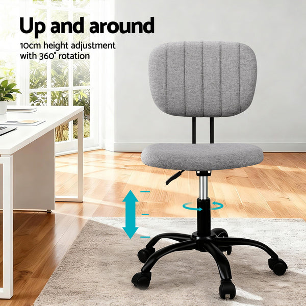 Artiss Armless Office Chair with Wheels, Ergonomic 360° Swivel Home Office Desk Chair, Height Adjustable Computer Task Chair with Fabric Back and Seat for Small Space, Grey Artiss