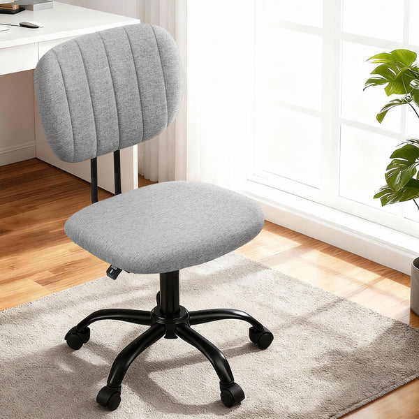 Artiss Armless Office Chair with Wheels, Ergonomic 360° Swivel Home Office Desk Chair, Height Adjustable Computer Task Chair with Fabric Back and Seat for Small Space, Grey Artiss