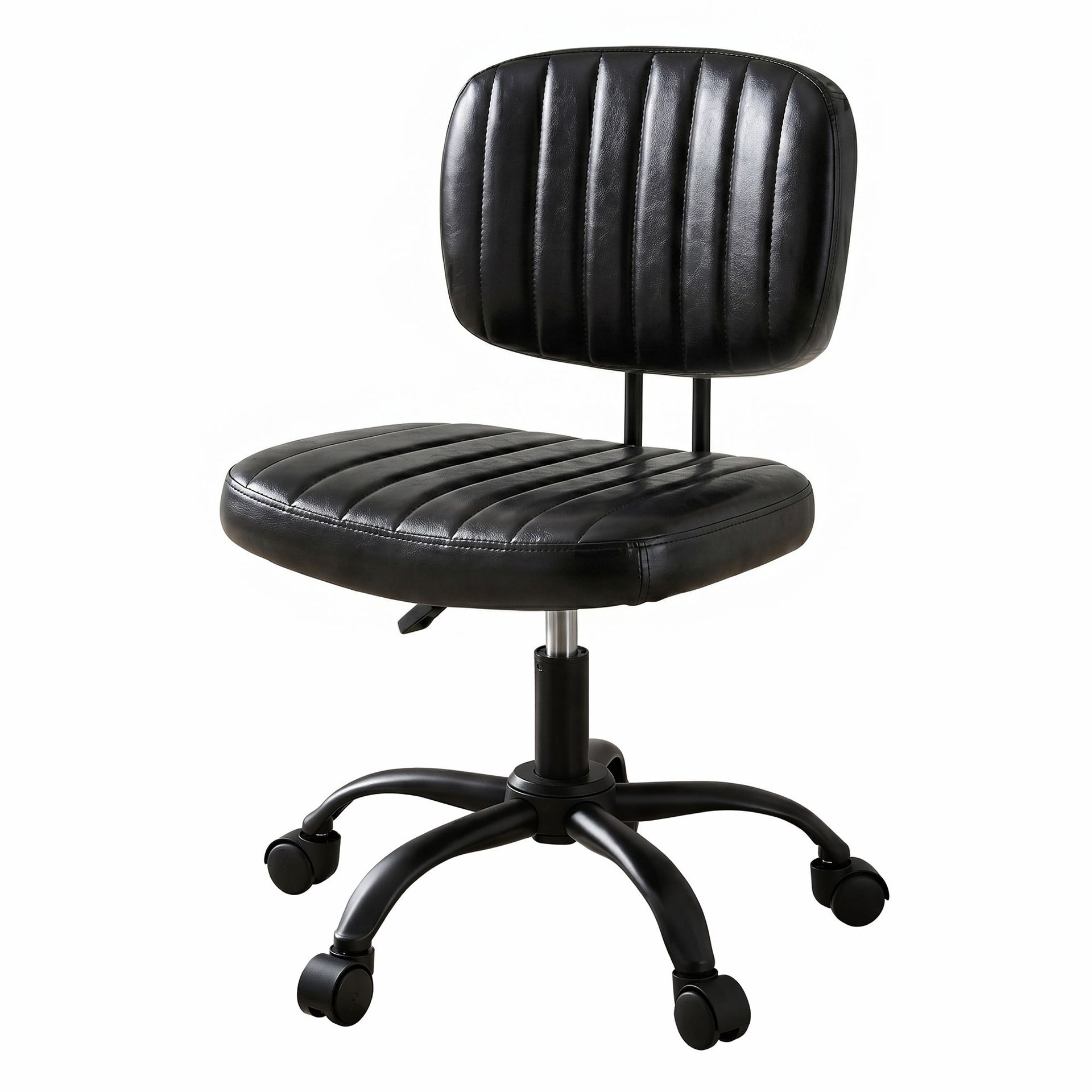 Artiss Armless Office Chair with Wheels, Ergonomic PU Leather Office Desk Chair, Height Adjustable 360° Swivel Computer Task Chair for Home Office, Study Room & Small Space, Black Artiss