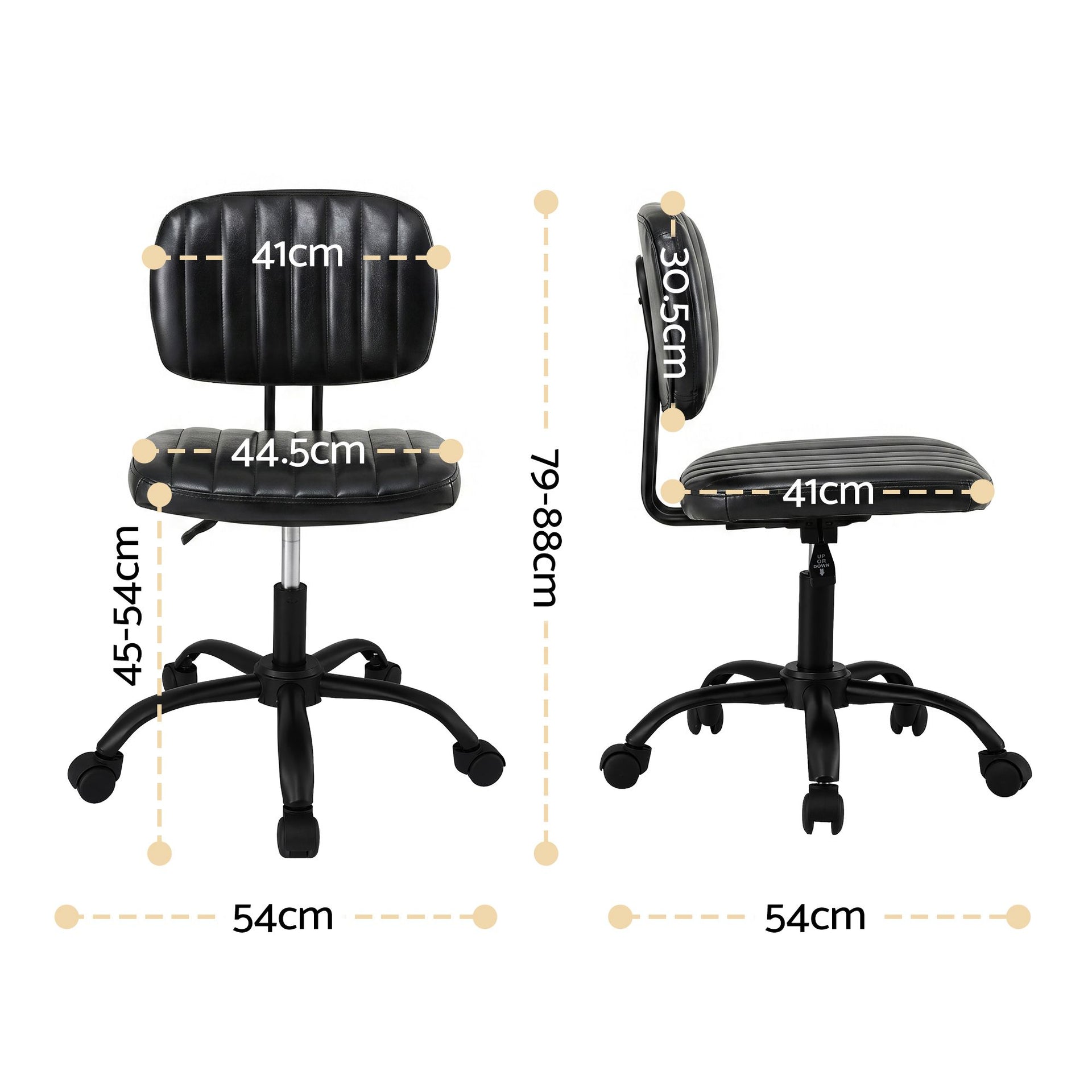 Artiss Armless Office Chair with Wheels, Ergonomic PU Leather Office Desk Chair, Height Adjustable 360° Swivel Computer Task Chair for Home Office, Study Room & Small Space, Black Artiss