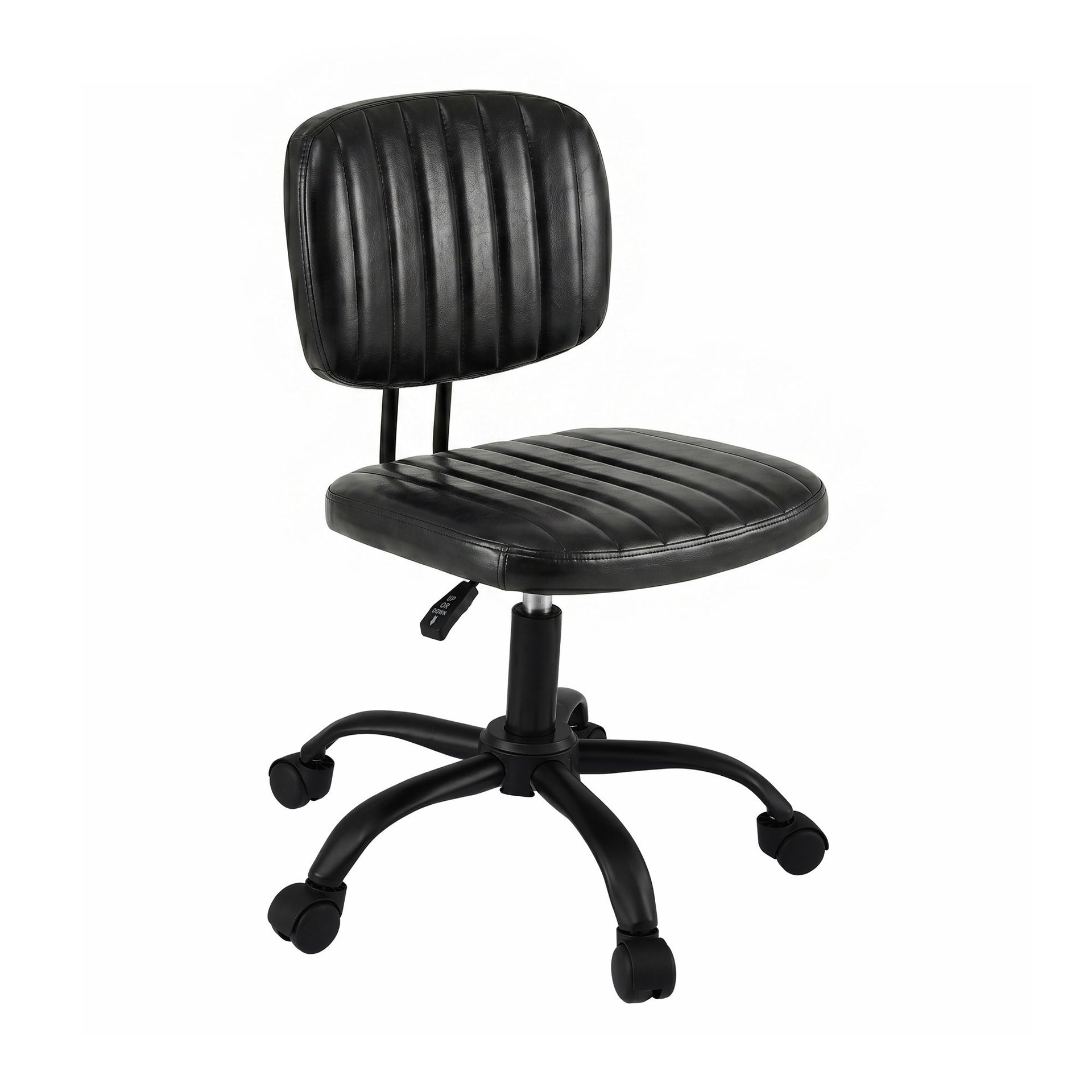 Artiss Armless Office Chair with Wheels, Ergonomic PU Leather Office Desk Chair, Height Adjustable 360° Swivel Computer Task Chair for Home Office, Study Room & Small Space, Black Artiss