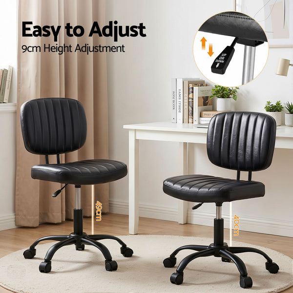Artiss Armless Office Chair with Wheels, Ergonomic PU Leather Office Desk Chair, Height Adjustable 360° Swivel Computer Task Chair for Home Office, Study Room & Small Space, Black Artiss