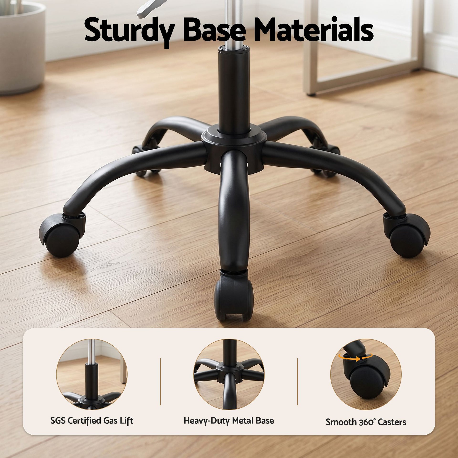 Artiss Armless Office Chair with Wheels, Ergonomic PU Leather Office Desk Chair, Height Adjustable 360° Swivel Computer Task Chair for Home Office, Study Room & Small Space, Black Artiss