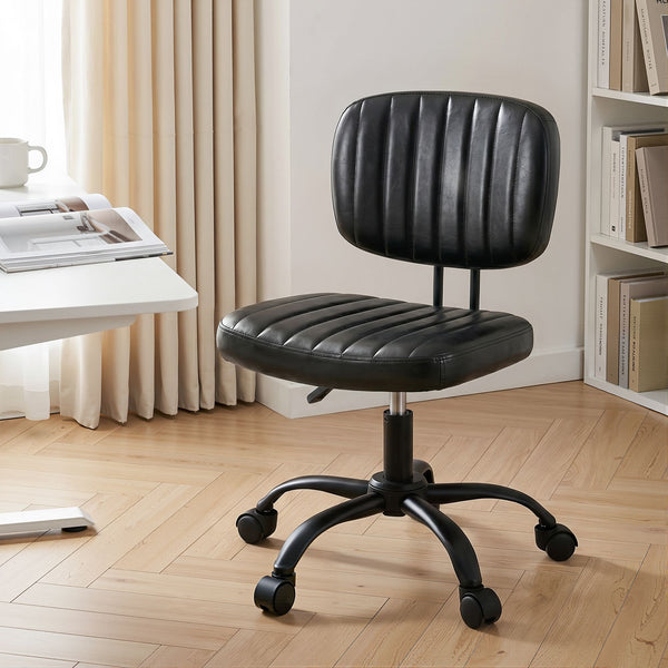 Artiss Armless Office Chair with Wheels, Ergonomic PU Leather Office Desk Chair, Height Adjustable 360° Swivel Computer Task Chair for Home Office, Study Room & Small Space, Black Artiss
