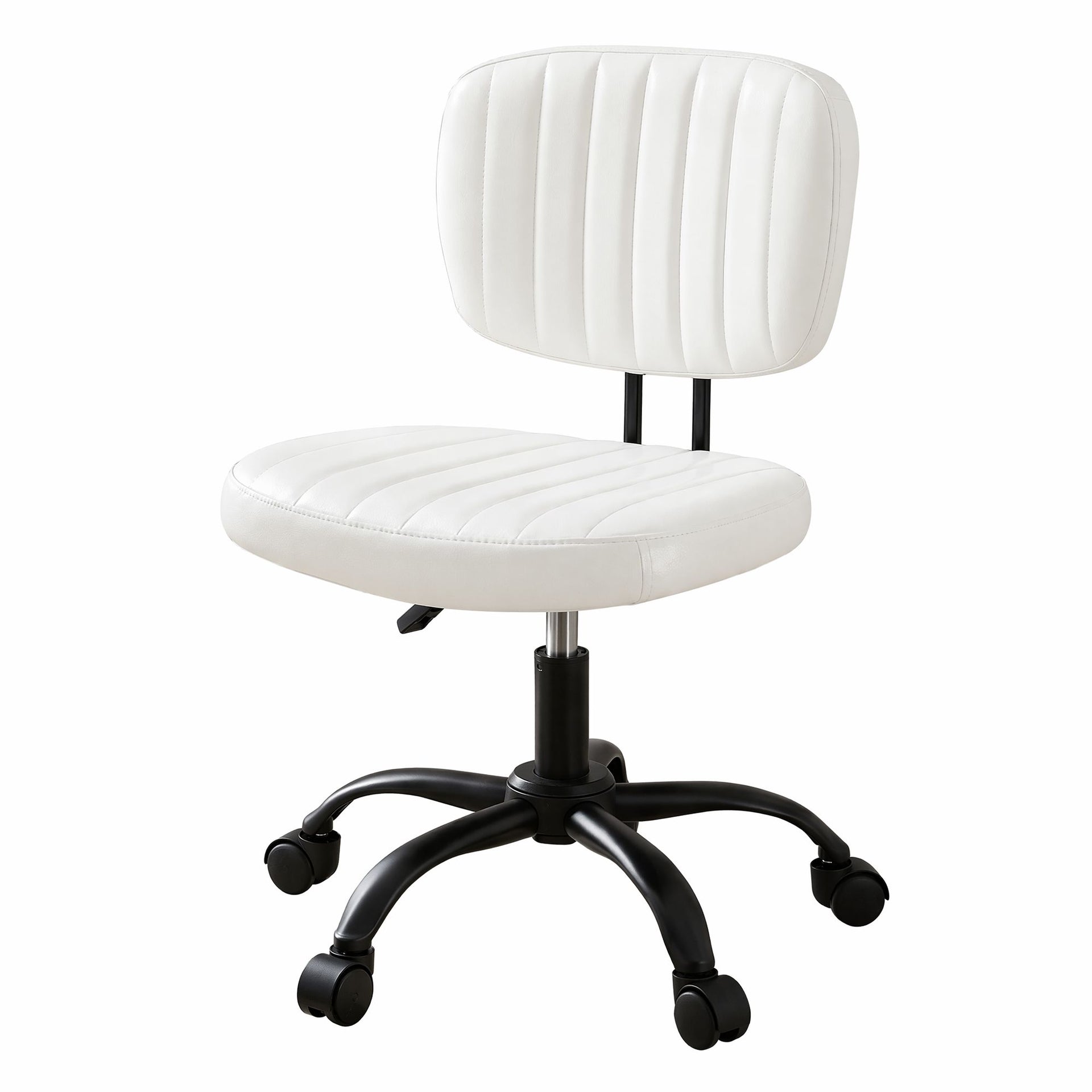 Artiss Armless Office Chair with Wheels, Ergonomic PU Leather Office Desk Chair, Height Adjustable 360° Swivel Computer Task Chair for Home Office, Study Room & Small Space, White Artiss