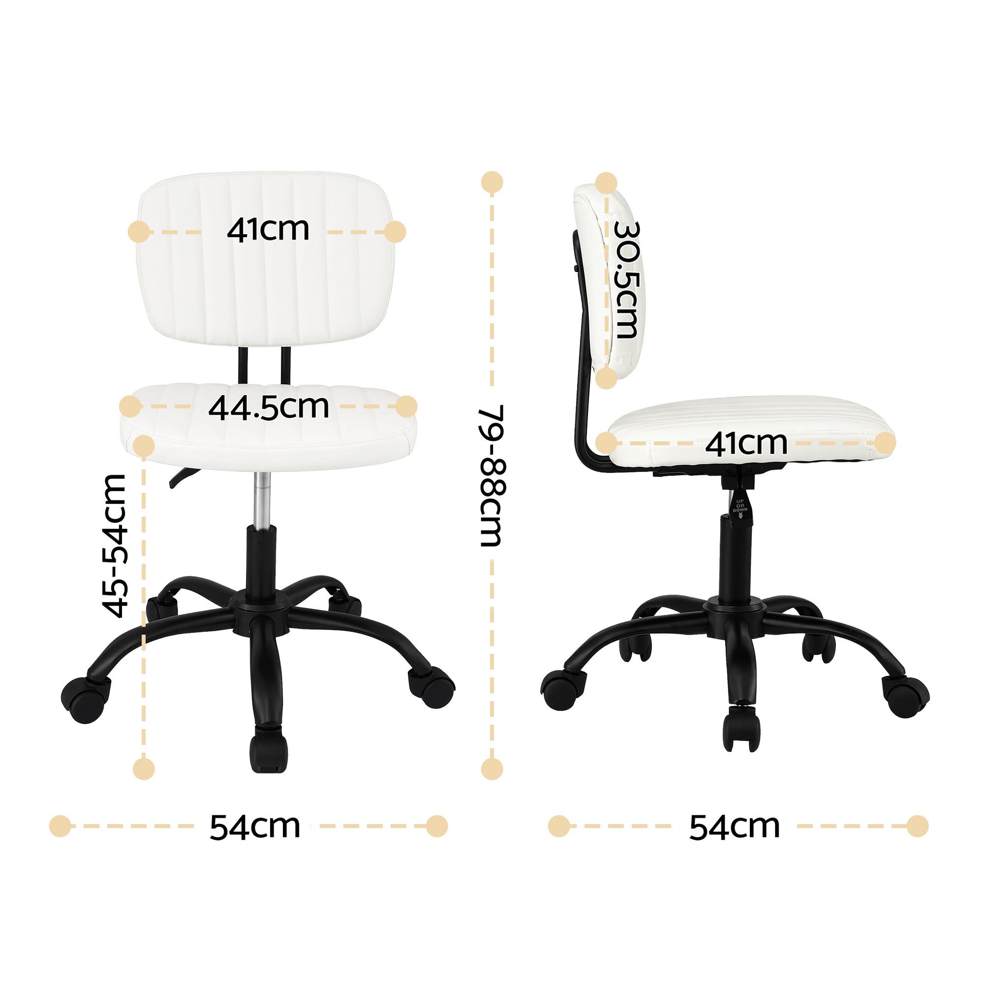 Artiss Armless Office Chair with Wheels, Ergonomic PU Leather Office Desk Chair, Height Adjustable 360° Swivel Computer Task Chair for Home Office, Study Room & Small Space, White Artiss