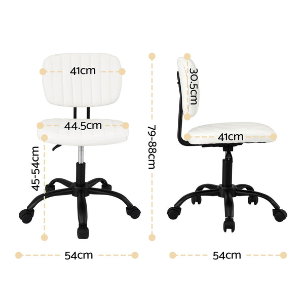 Artiss Armless Office Chair with Wheels, Ergonomic PU Leather Office Desk Chair, Height Adjustable 360° Swivel Computer Task Chair for Home Office, Study Room & Small Space, White Artiss