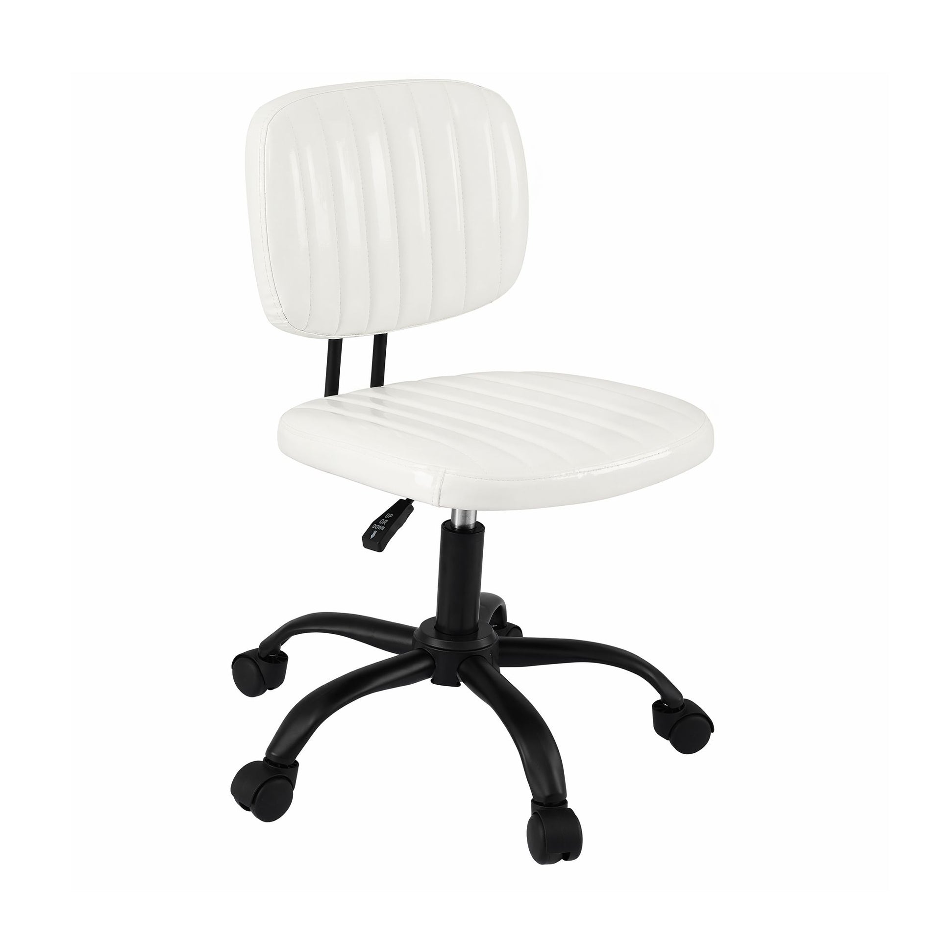 Artiss Armless Office Chair with Wheels, Ergonomic PU Leather Office Desk Chair, Height Adjustable 360° Swivel Computer Task Chair for Home Office, Study Room & Small Space, White Artiss