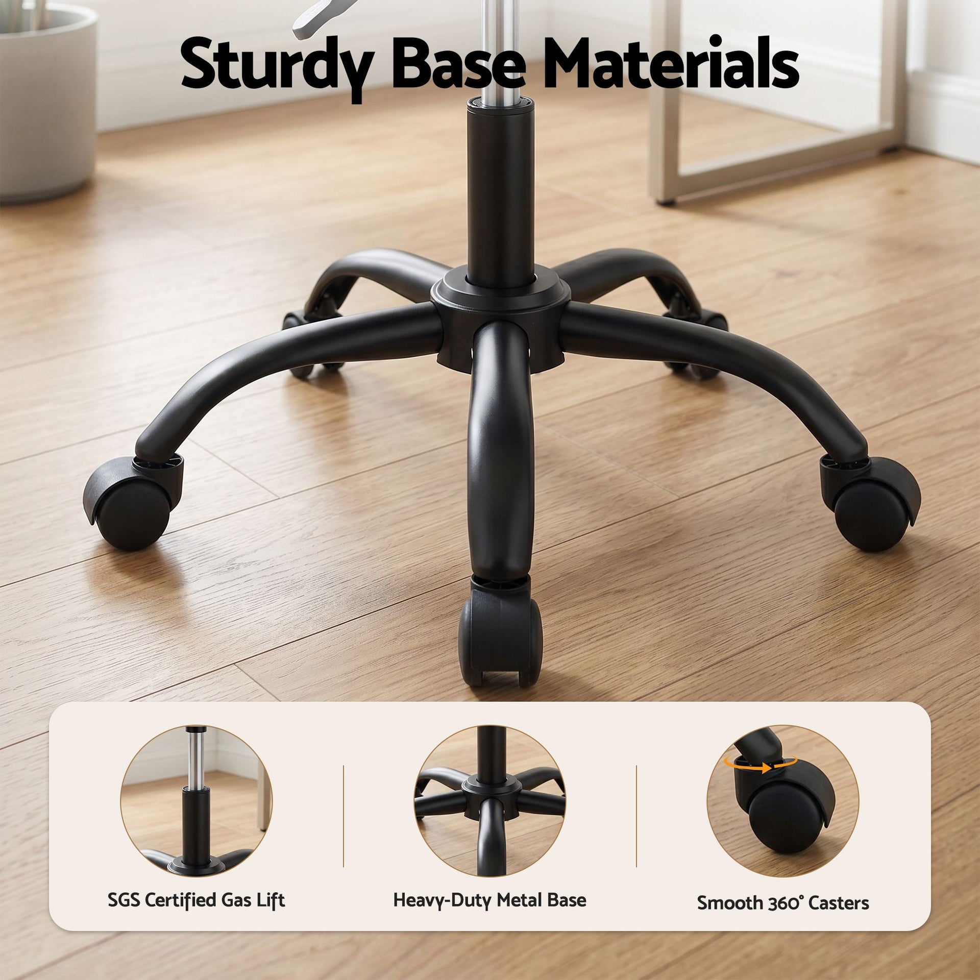 Artiss Armless Office Chair with Wheels, Ergonomic PU Leather Office Desk Chair, Height Adjustable 360° Swivel Computer Task Chair for Home Office, Study Room & Small Space, White Artiss