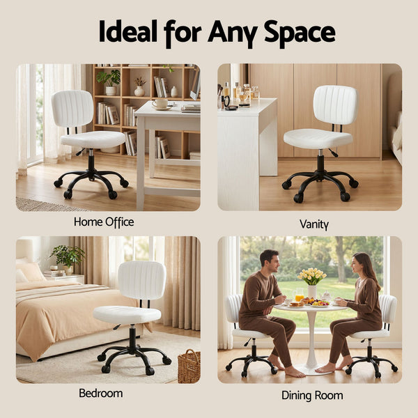 Artiss Armless Office Chair with Wheels, Ergonomic PU Leather Office Desk Chair, Height Adjustable 360° Swivel Computer Task Chair for Home Office, Study Room & Small Space, White Artiss