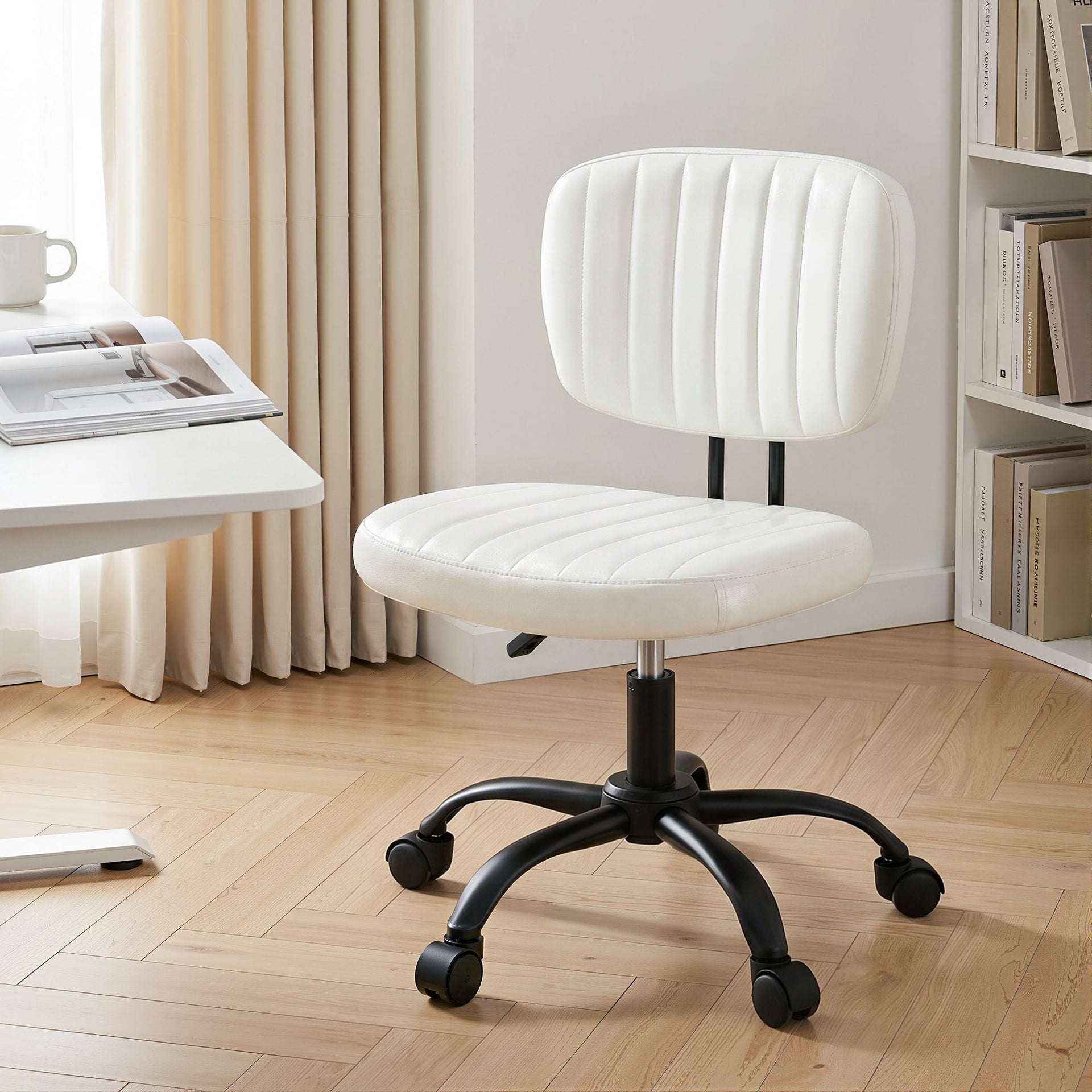 Artiss Armless Office Chair with Wheels, Ergonomic PU Leather Office Desk Chair, Height Adjustable 360° Swivel Computer Task Chair for Home Office, Study Room & Small Space, White Artiss