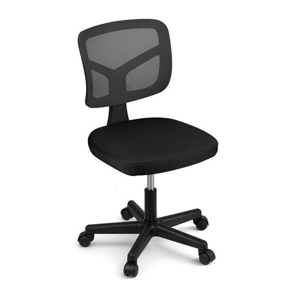 Artiss Armless Office Chair with Wheels, Ergonomic 360° Swivel Home Office Desk Chair, Height Adjustable Computer Task Chair with Fabric Back and Seat for Small Space, Black Artiss