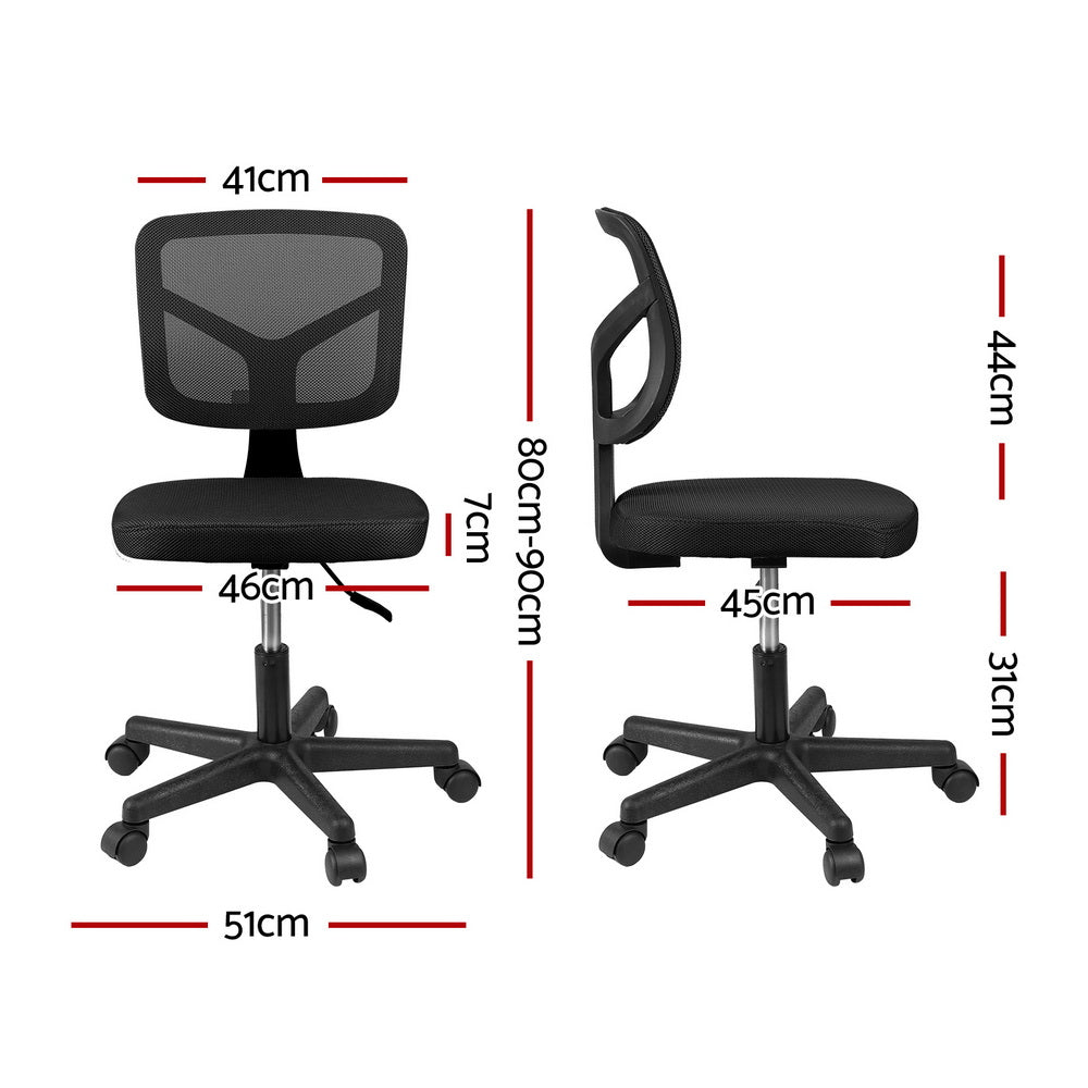 Artiss Armless Office Chair with Wheels, Ergonomic 360° Swivel Home Office Desk Chair, Height Adjustable Computer Task Chair with Fabric Back and Seat for Small Space, Black Artiss