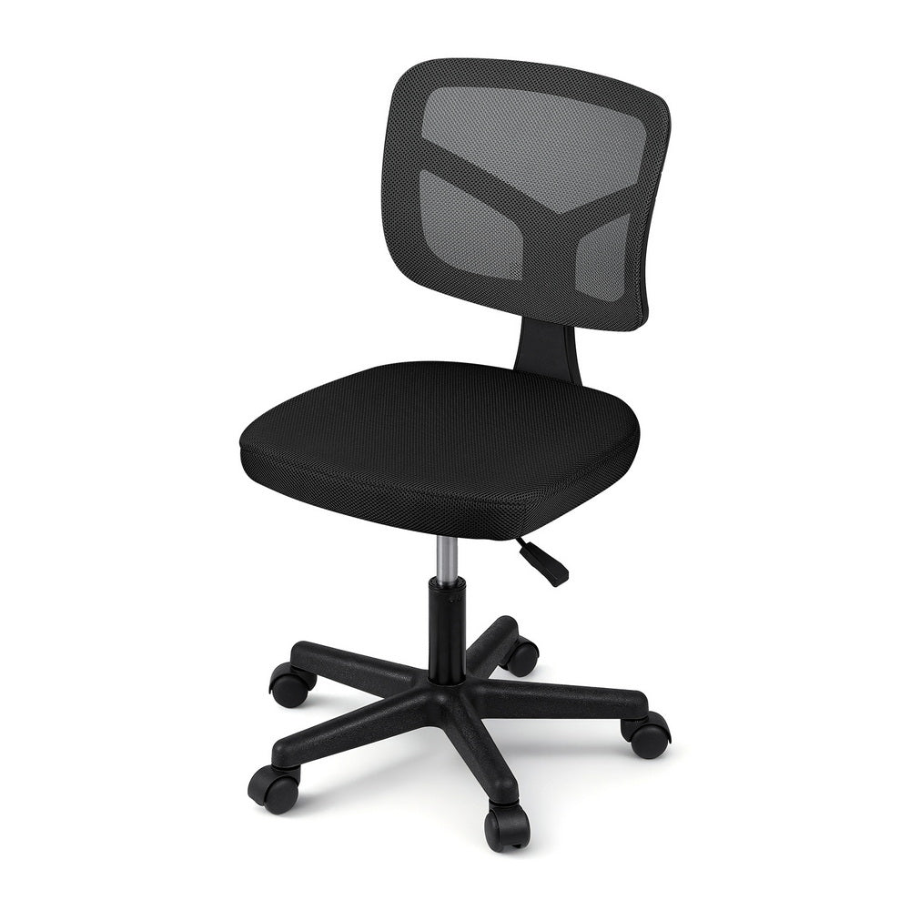 Artiss Armless Office Chair with Wheels, Ergonomic 360° Swivel Home Office Desk Chair, Height Adjustable Computer Task Chair with Fabric Back and Seat for Small Space, Black Artiss
