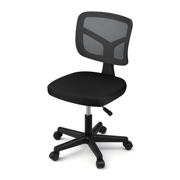 Artiss Armless Office Chair with Wheels, Ergonomic 360° Swivel Home Office Desk Chair, Height Adjustable Computer Task Chair with Fabric Back and Seat for Small Space, Black Artiss