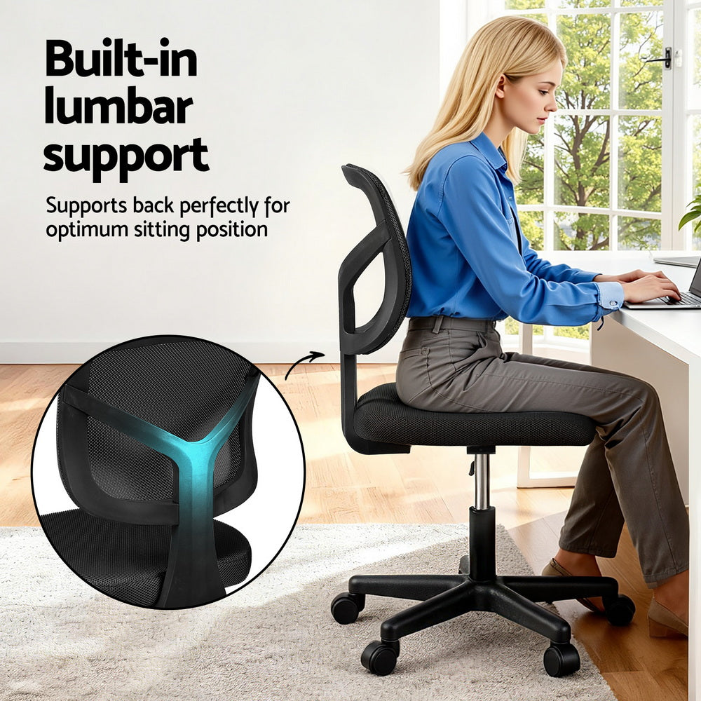 Artiss Armless Office Chair with Wheels, Ergonomic 360° Swivel Home Office Desk Chair, Height Adjustable Computer Task Chair with Fabric Back and Seat for Small Space, Black Artiss