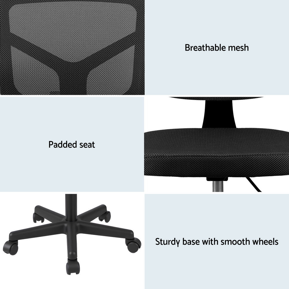 Artiss Armless Office Chair with Wheels, Ergonomic 360° Swivel Home Office Desk Chair, Height Adjustable Computer Task Chair with Fabric Back and Seat for Small Space, Black Artiss