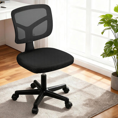 Artiss Armless Office Chair with Wheels, Ergonomic 360° Swivel Home Office Desk Chair, Height Adjustable Computer Task Chair with Fabric Back and Seat for Small Space, Black