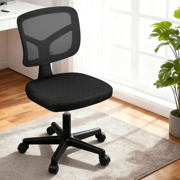 Artiss Armless Office Chair with Wheels, Ergonomic 360° Swivel Home Office Desk Chair, Height Adjustable Computer Task Chair with Fabric Back and Seat for Small Space, Black Artiss