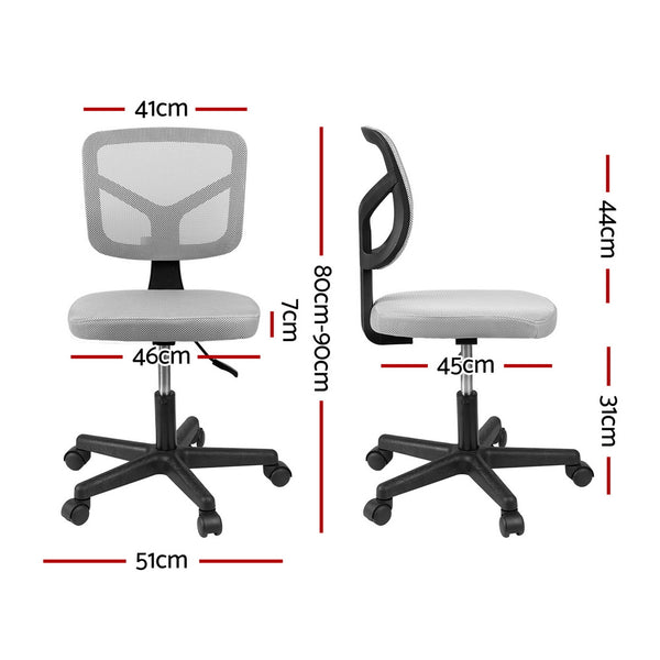 Artiss Armless Office Chair with Wheels, Ergonomic 360° Swivel Home Office Desk Chair, Height Adjustable Computer Task Chair with Fabric Back and Seat for Small Space, Grey Artiss