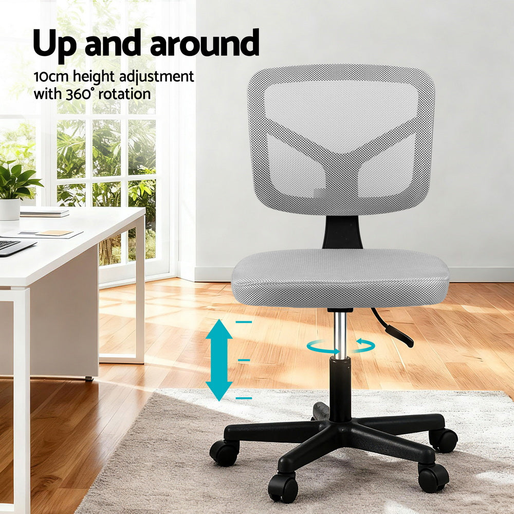 Artiss Armless Office Chair with Wheels, Ergonomic 360° Swivel Home Office Desk Chair, Height Adjustable Computer Task Chair with Fabric Back and Seat for Small Space, Grey Artiss