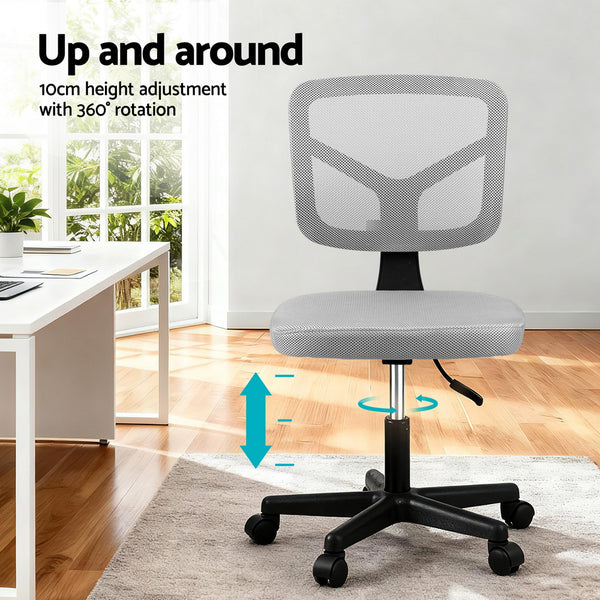 Artiss Armless Office Chair with Wheels, Ergonomic 360° Swivel Home Office Desk Chair, Height Adjustable Computer Task Chair with Fabric Back and Seat for Small Space, Grey Artiss