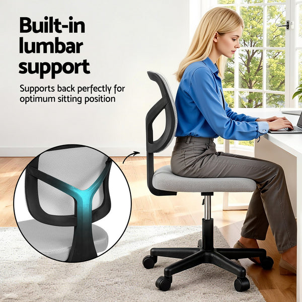 Artiss Armless Office Chair with Wheels, Ergonomic 360° Swivel Home Office Desk Chair, Height Adjustable Computer Task Chair with Fabric Back and Seat for Small Space, Grey Artiss