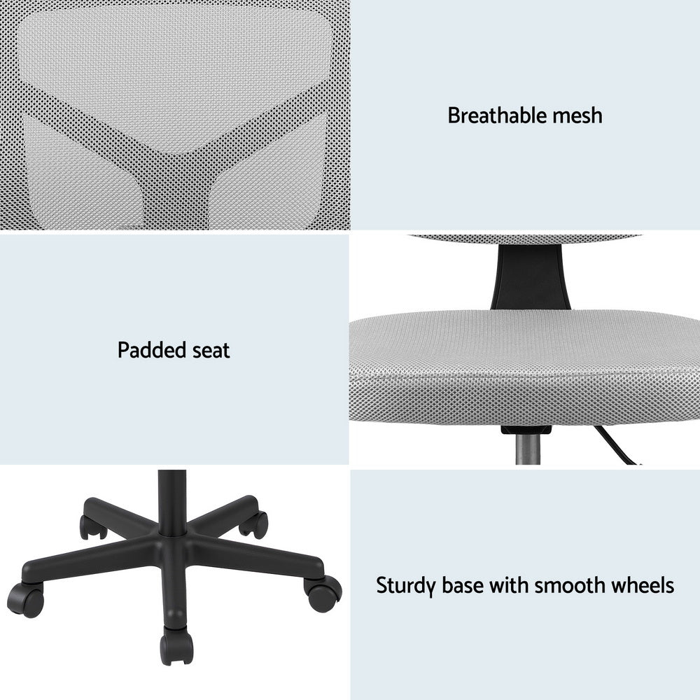 Artiss Armless Office Chair with Wheels, Ergonomic 360° Swivel Home Office Desk Chair, Height Adjustable Computer Task Chair with Fabric Back and Seat for Small Space, Grey Artiss