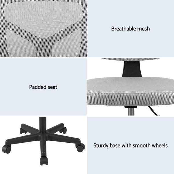 Artiss Armless Office Chair with Wheels, Ergonomic 360° Swivel Home Office Desk Chair, Height Adjustable Computer Task Chair with Fabric Back and Seat for Small Space, Grey Artiss