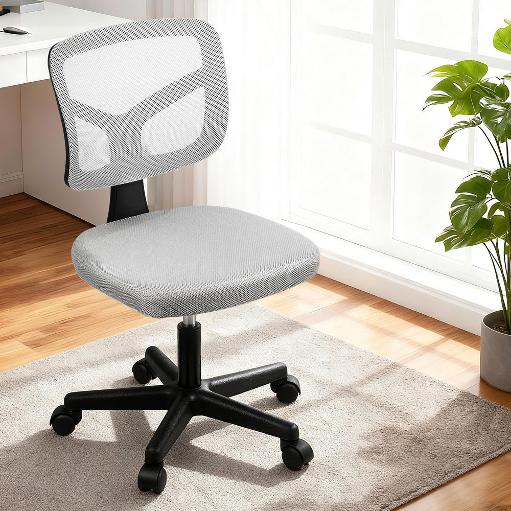 Artiss Armless Office Chair with Wheels, Ergonomic 360° Swivel Home Office Desk Chair, Height Adjustable Computer Task Chair with Fabric Back and Seat for Small Space, Grey Artiss