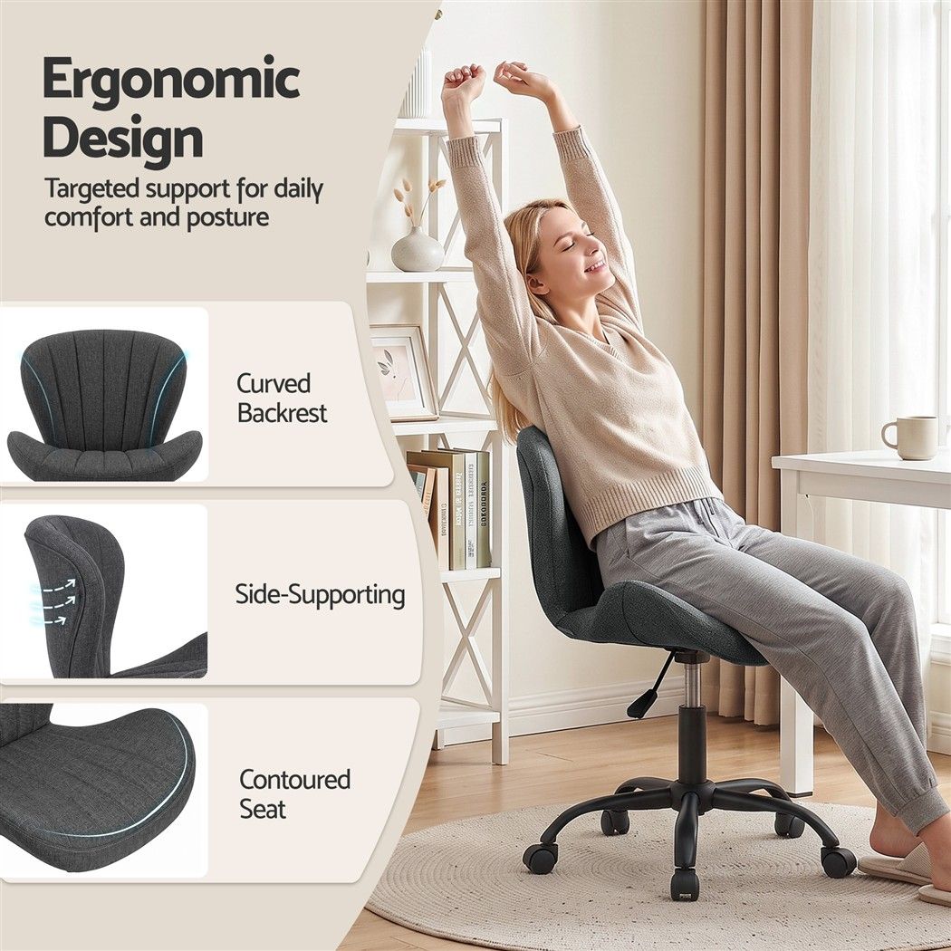 Artiss Ergonomic Office Chair Armless Height Adjustable Computer Desk Chair Fabric Dark Grey Awezingly