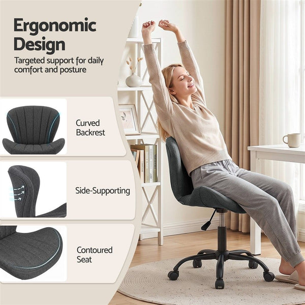 Artiss Ergonomic Office Chair Armless Height Adjustable Computer Desk Chair Fabric Dark Grey Awezingly