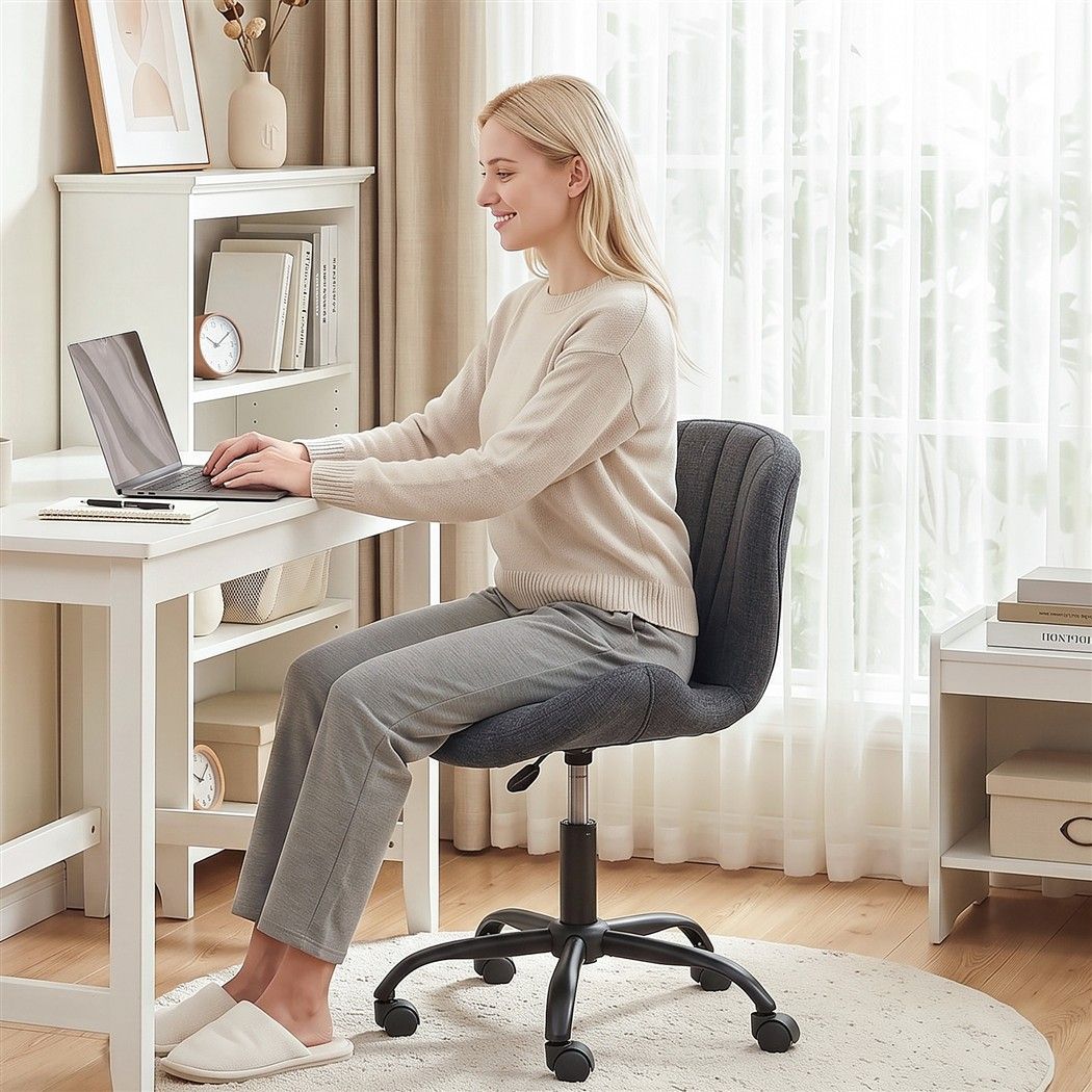Artiss Ergonomic Office Chair Armless Height Adjustable Computer Desk Chair Fabric Dark Grey Awezingly