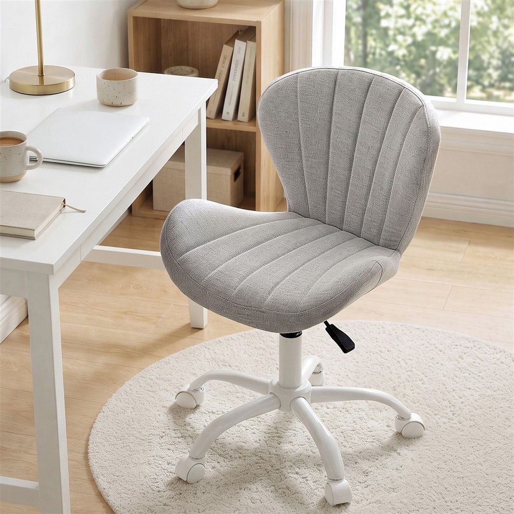 Artiss Ergonomic Office Chair Armless Height Adjustable Computer Desk Chair Fabric Light Grey Awezingly