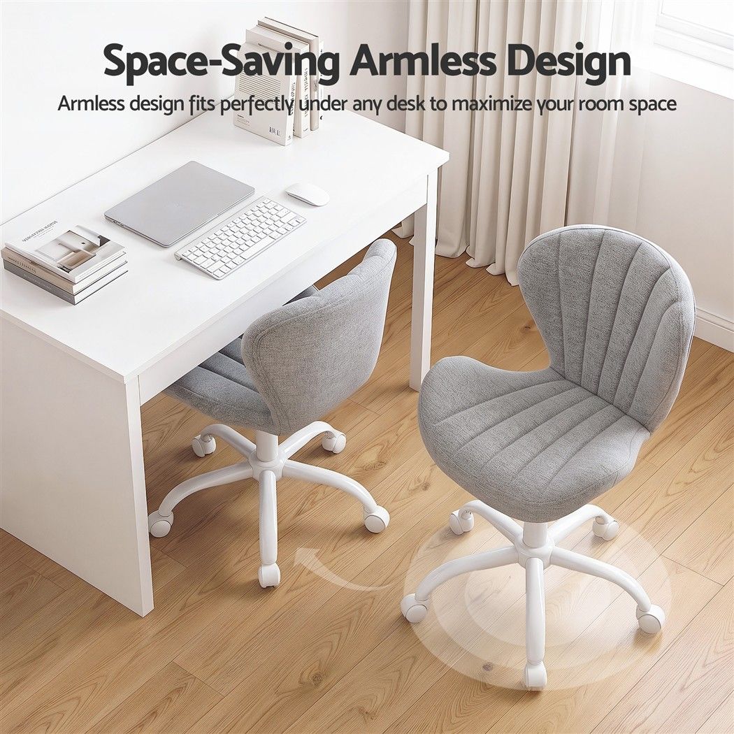 Artiss Ergonomic Office Chair Armless Height Adjustable Computer Desk Chair Fabric Light Grey Awezingly
