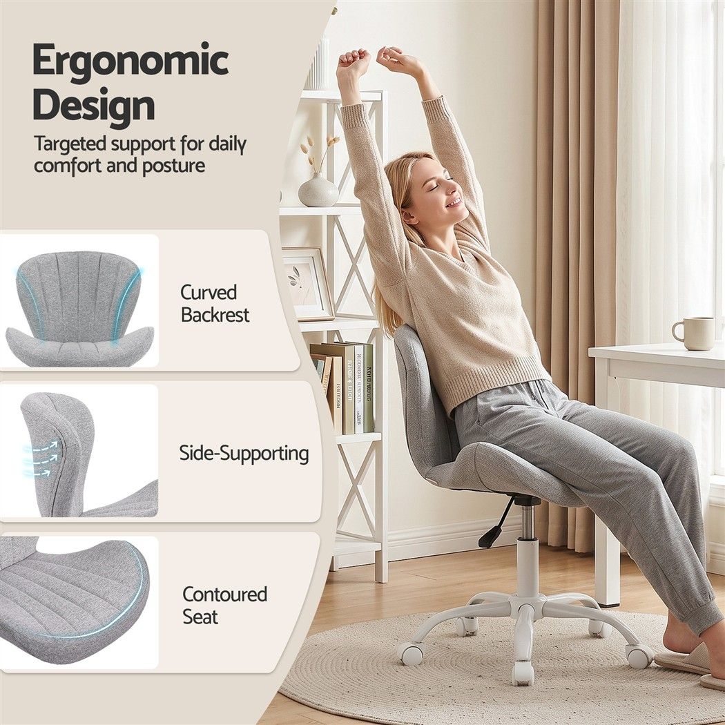 Artiss Ergonomic Office Chair Armless Height Adjustable Computer Desk Chair Fabric Light Grey Awezingly