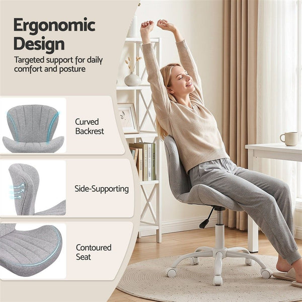 Artiss Ergonomic Office Chair Armless Height Adjustable Computer Desk Chair Fabric Light Grey Awezingly