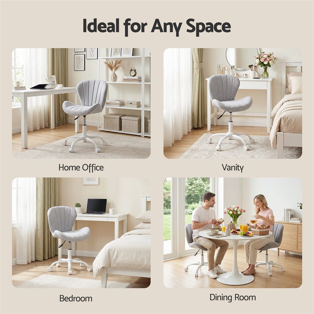 Artiss Ergonomic Office Chair Armless Height Adjustable Computer Desk Chair Fabric Light Grey Awezingly