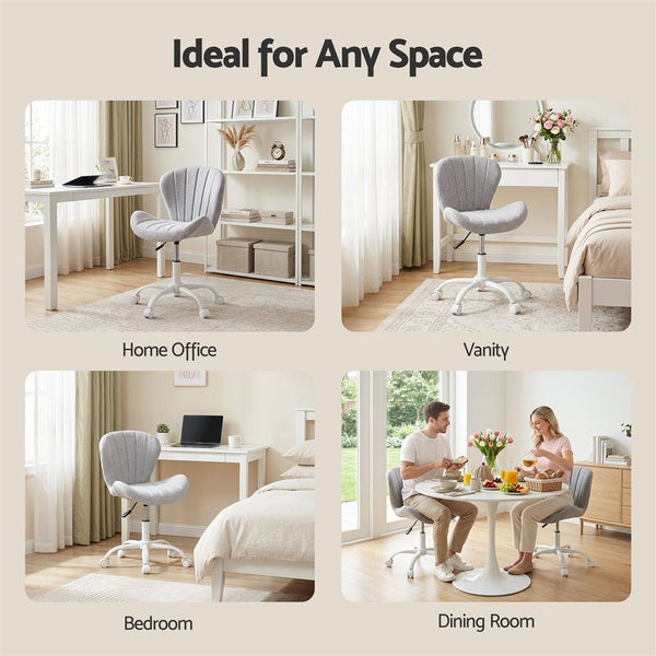Artiss Ergonomic Office Chair Armless Height Adjustable Computer Desk Chair Fabric Light Grey Awezingly