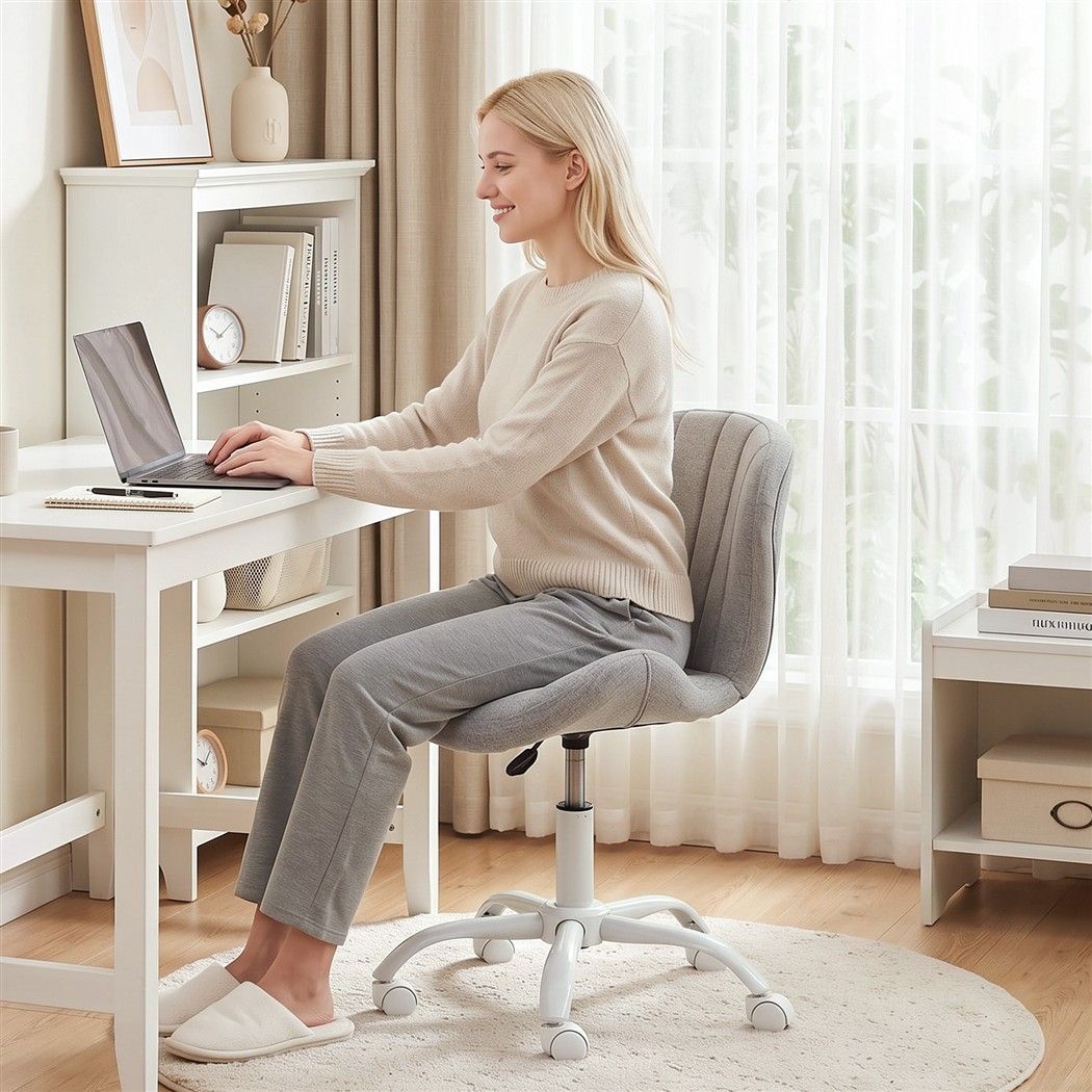 Artiss Ergonomic Office Chair Armless Height Adjustable Computer Desk Chair Fabric Light Grey Awezingly