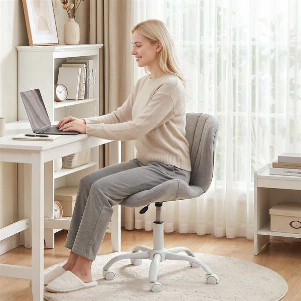 Artiss Ergonomic Office Chair Armless Height Adjustable Computer Desk Chair Fabric Light Grey Awezingly
