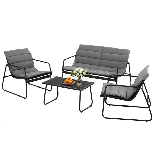 Gardeon 4PCS Outdoor Sofa Set Table and Chairs Cushion textilene Patio Furniture Awezingly