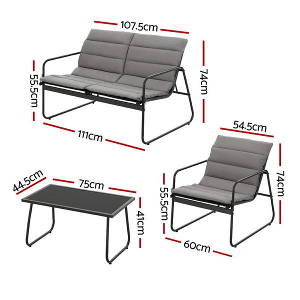 Gardeon 4PCS Outdoor Sofa Set Table and Chairs Cushion textilene Patio Furniture Awezingly