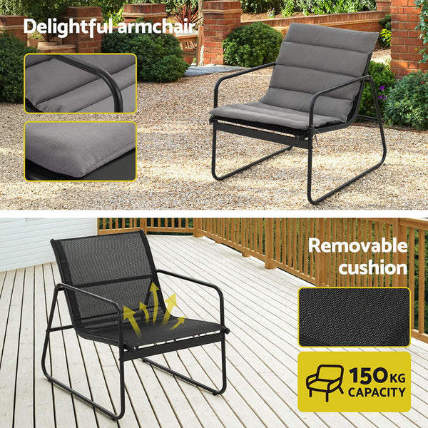 Gardeon 4PCS Outdoor Sofa Set Table and Chairs Cushion textilene Patio Furniture Awezingly