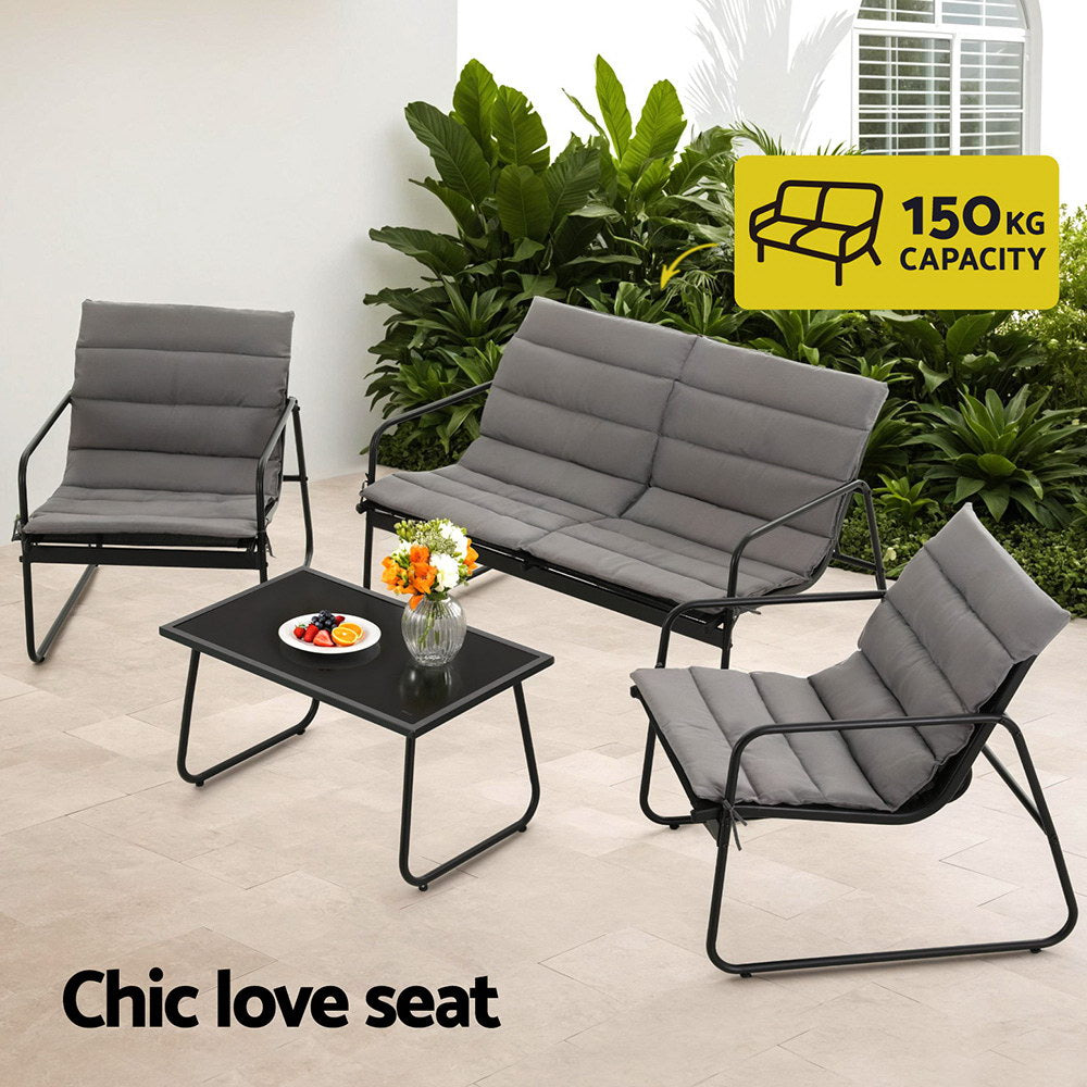 Gardeon 4PCS Outdoor Sofa Set Table and Chairs Cushion textilene Patio Furniture Awezingly