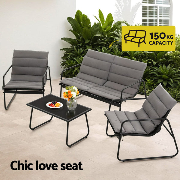 Gardeon 4PCS Outdoor Sofa Set Table and Chairs Cushion textilene Patio Furniture Awezingly