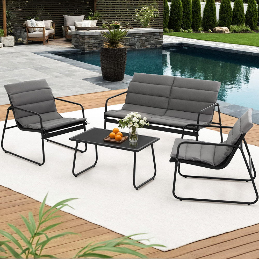Gardeon 4PCS Outdoor Sofa Set Table and Chairs Cushion textilene Patio Furniture Awezingly